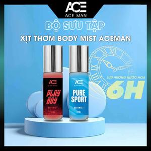 Xịt thơm toàn thân body mist cho nam ACEMAN 30ml hương nước hoa nam tính trẻ trung, Tặng kèm 1 xịt thơm miệng ACE vị cam ngọt